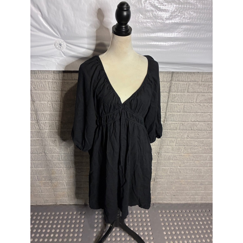 Universal Thread Womens Black V-Neck Puff Sleeve Empire Waist Mini Dress Large